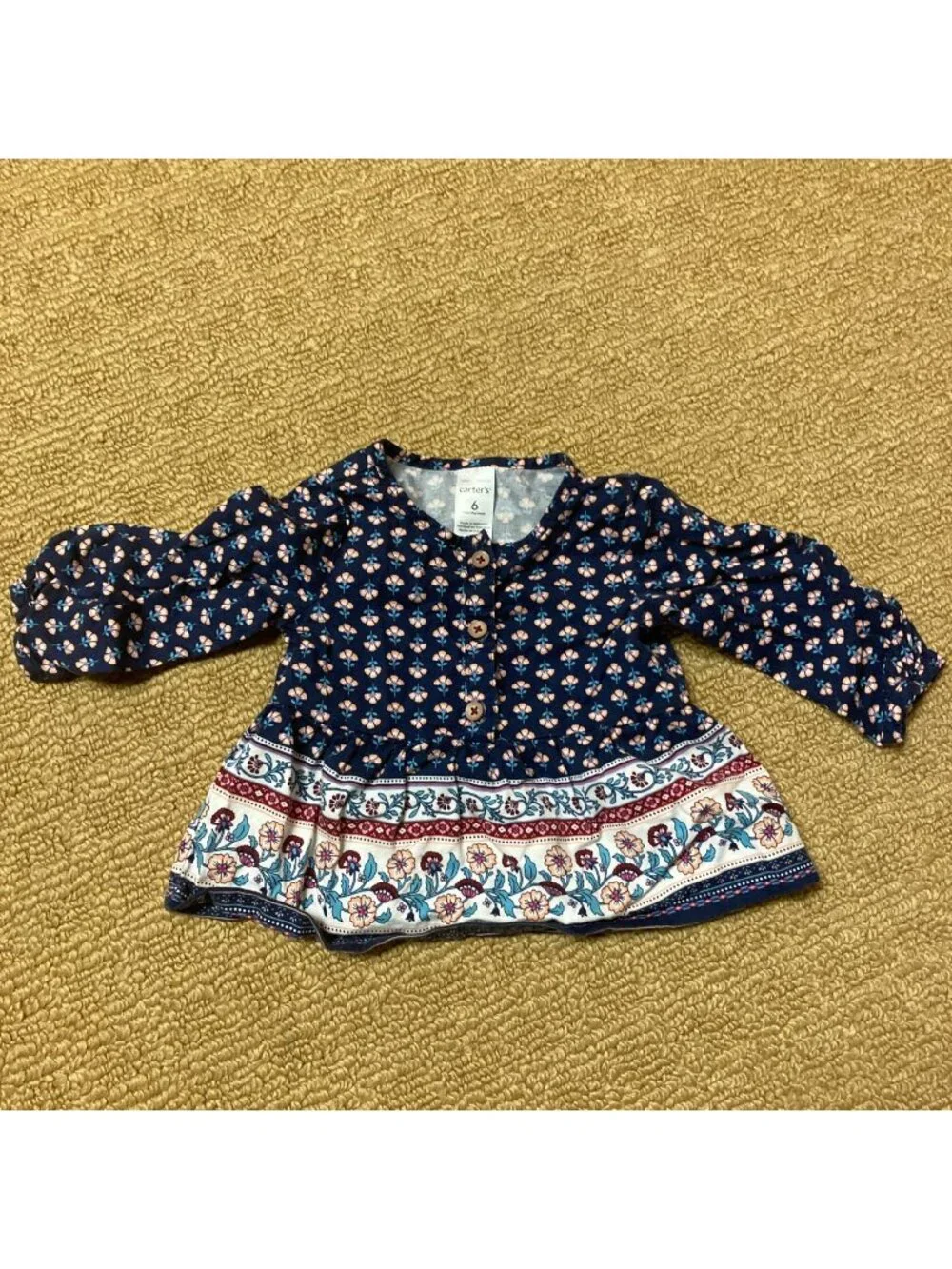 Carter's Infant Girl Blouse 6 Months Boho Blue Floral Top Hippie